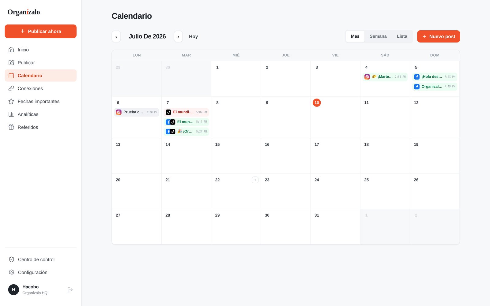 Calendario de Organízalo
